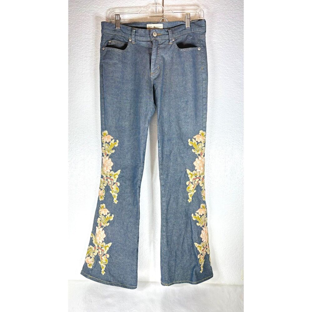 Under The Canopy Jeans Bell Bottoms Vintage Floral Embroidered Flare Size 4